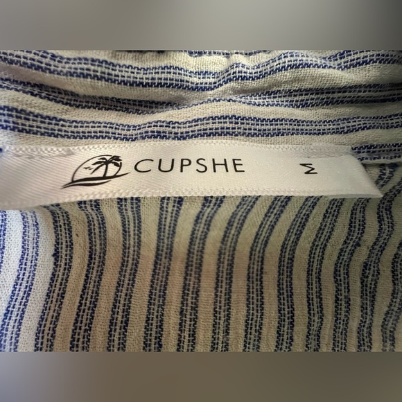 Cupshe Analia Dolman Sleeve Stripe Shirt Collar Oversized Dress - Picture 6 of 8